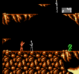 Conan: The Mysteries of Time: a barbarian faces a skeleton on a rocky cave ledge while a green creature waits nearby