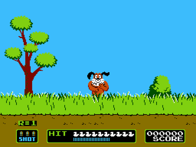 Duck Hunt: the dog pops out of the grass at the start of round 1