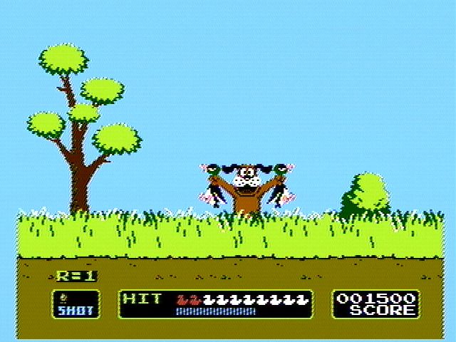 Duck Hunt: the dog holds up two ducks you shot